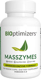 BIOptimizers MassZymes, caja de cápsulas digestivas para apoyar la salud intestinal.