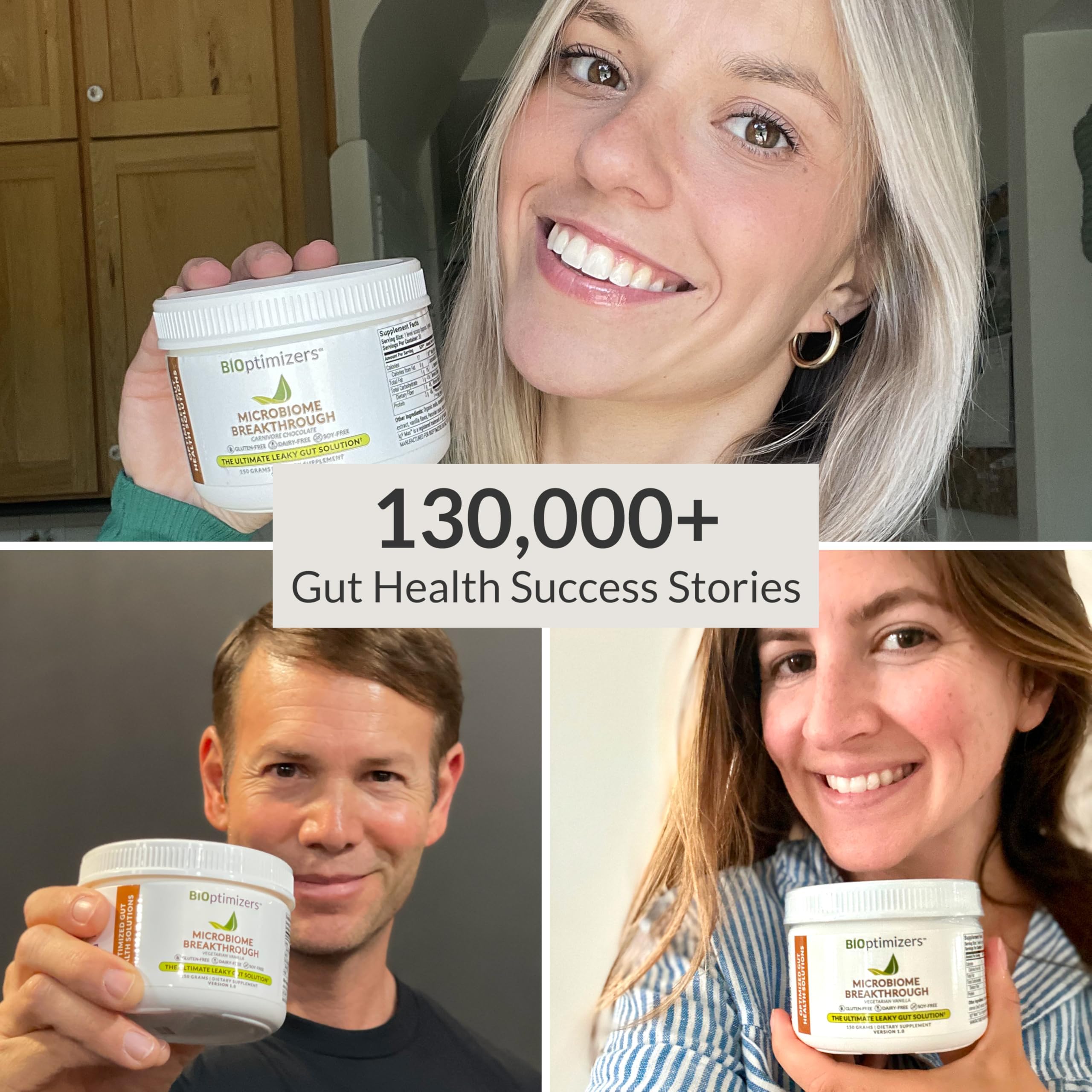 Etiqueta de BIOptimizers Microbiome Breakthrough con información clara para comprar.