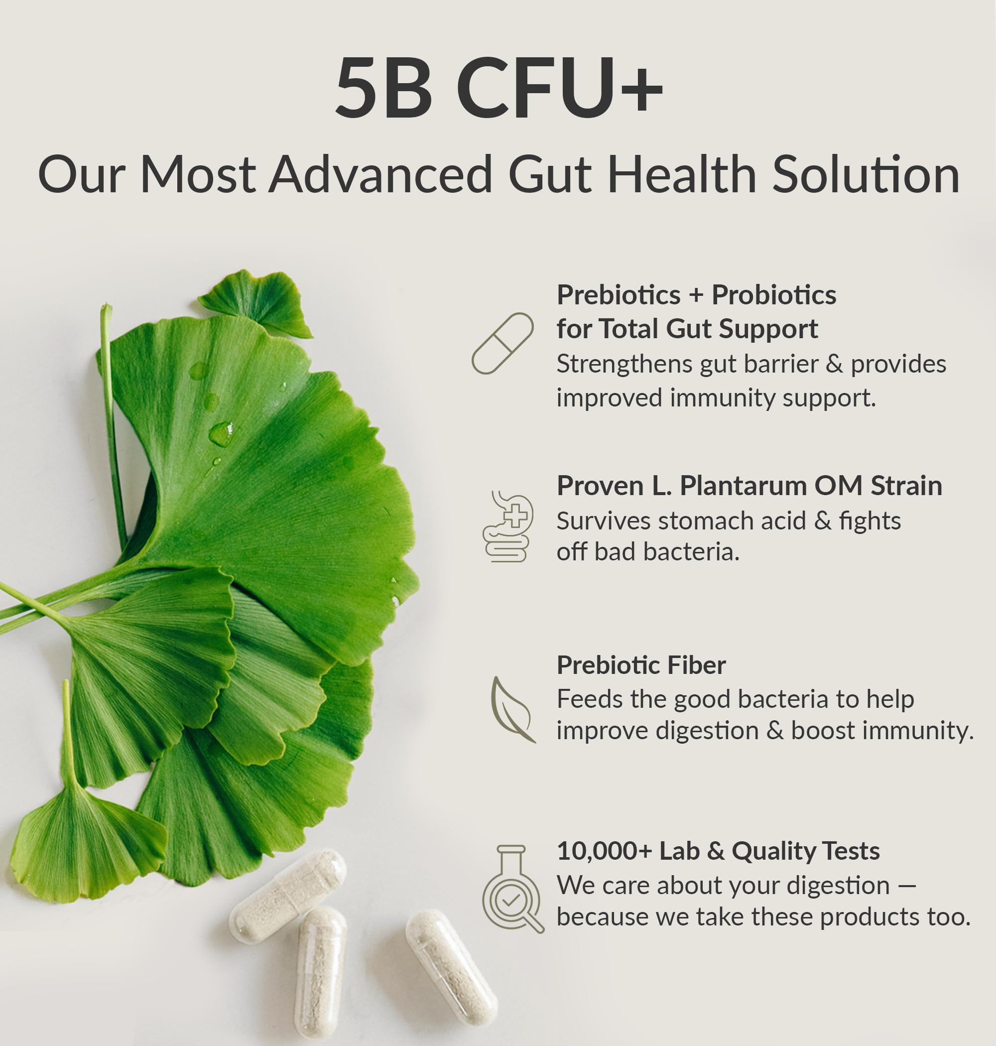 BIOptimizers Probiotic Breakthrough etiqueta frontal destacando cepa OM y prebióticos