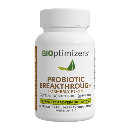 BIOptimizers Probiotic Breakthrough frasco con cápsulas veganas para salud intestinal