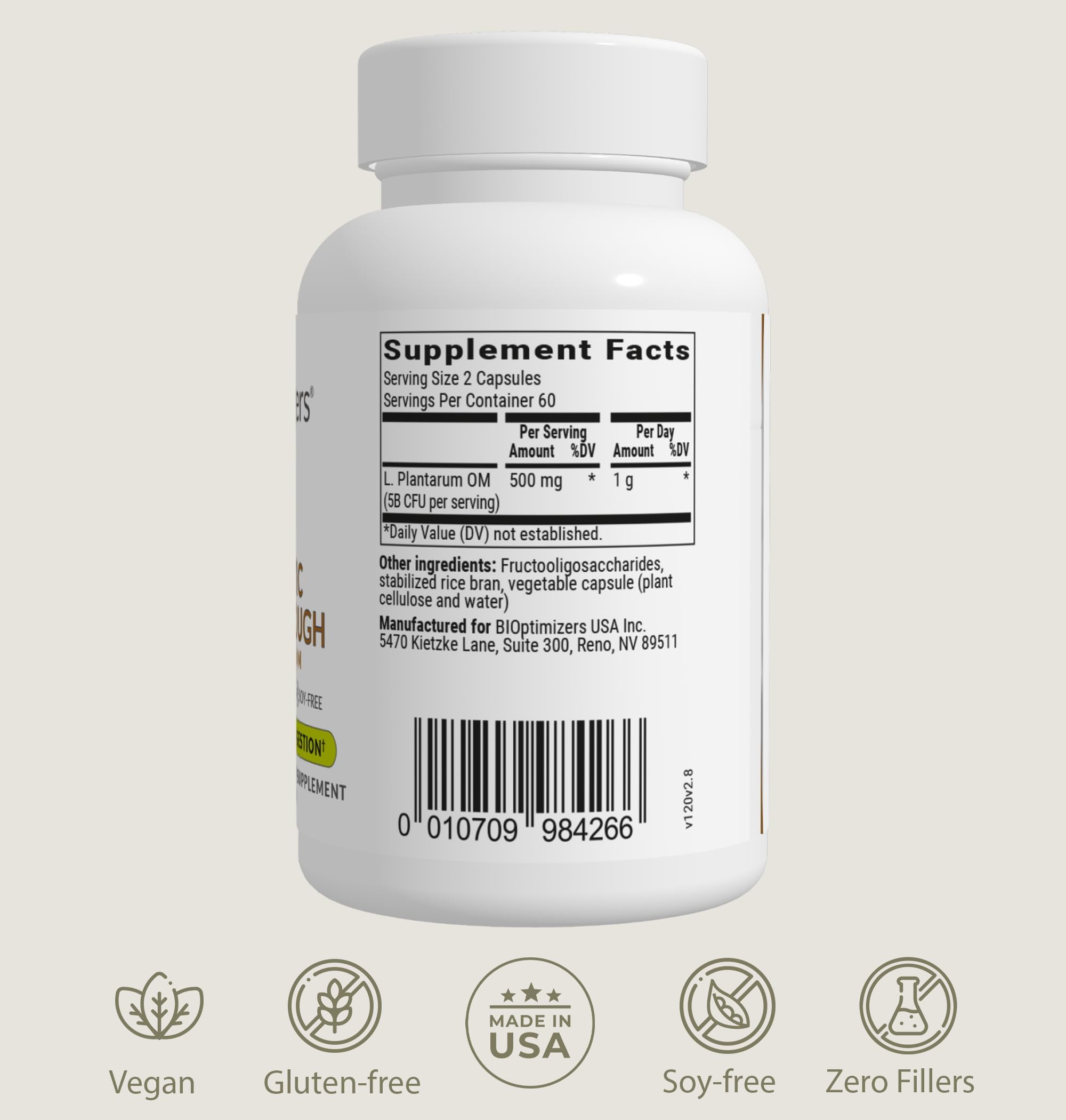 BIOptimizers Probiotic Breakthrough sin refrigeración ideal para movilidad