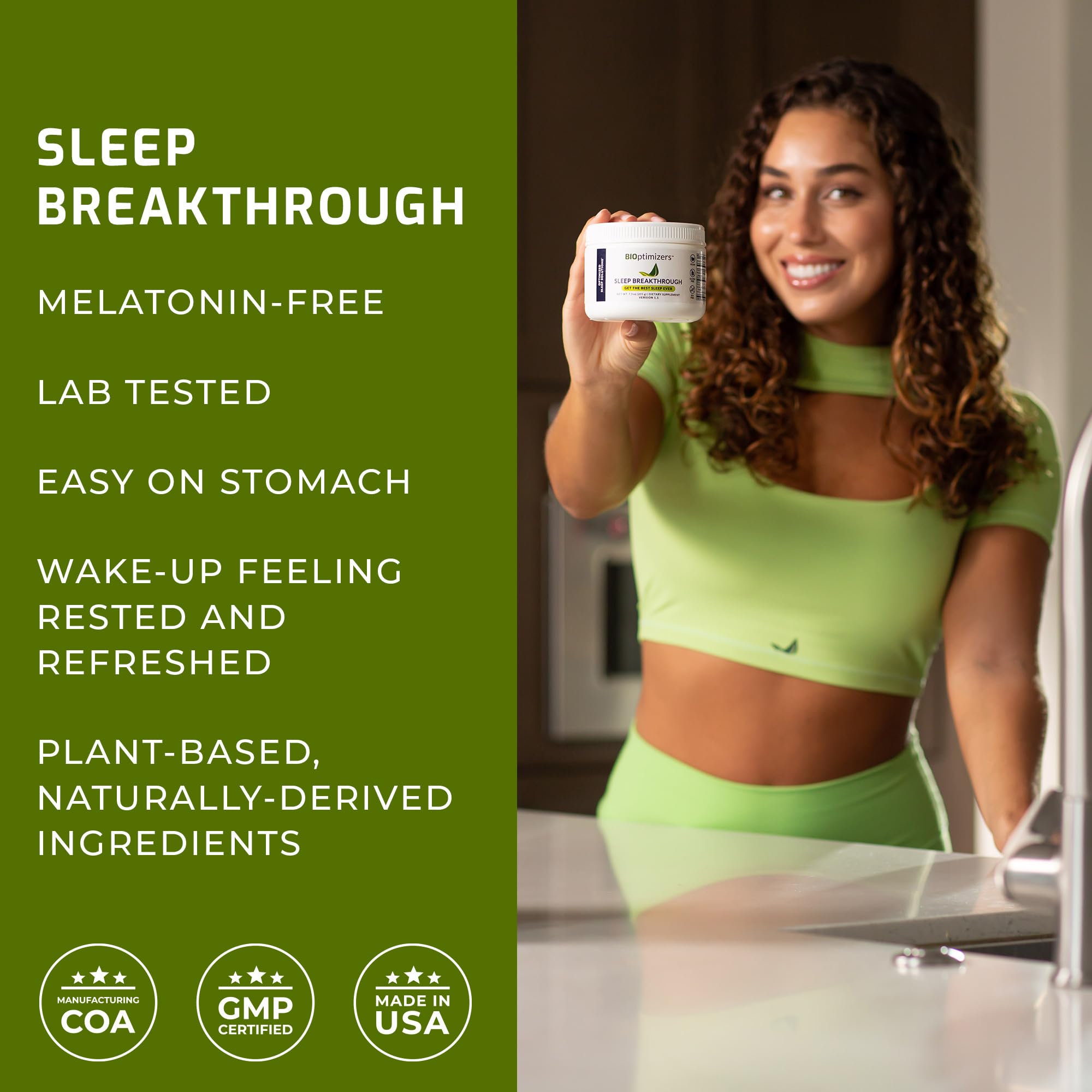 BIOptimizers Sleep Breakthrough cucharita medidora muestra la dosis recomendada para descansar.