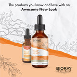BIORAY Daily Belly Mend en uso, vertido en vaso para ritual diario de bienestar