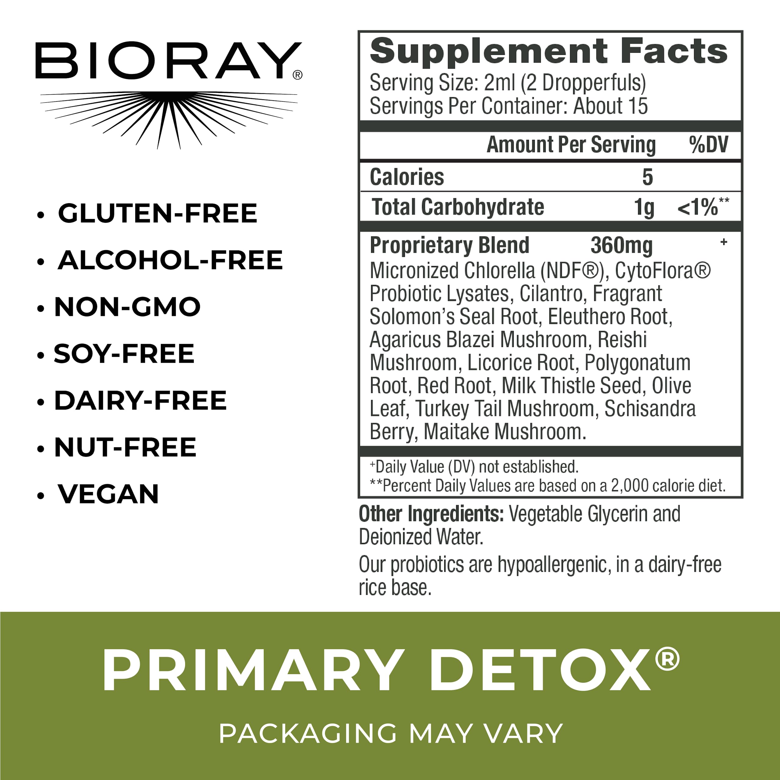 BIORAY Daily Primary Detox, ingredientes de setas medicinales y chlorella micronizada
