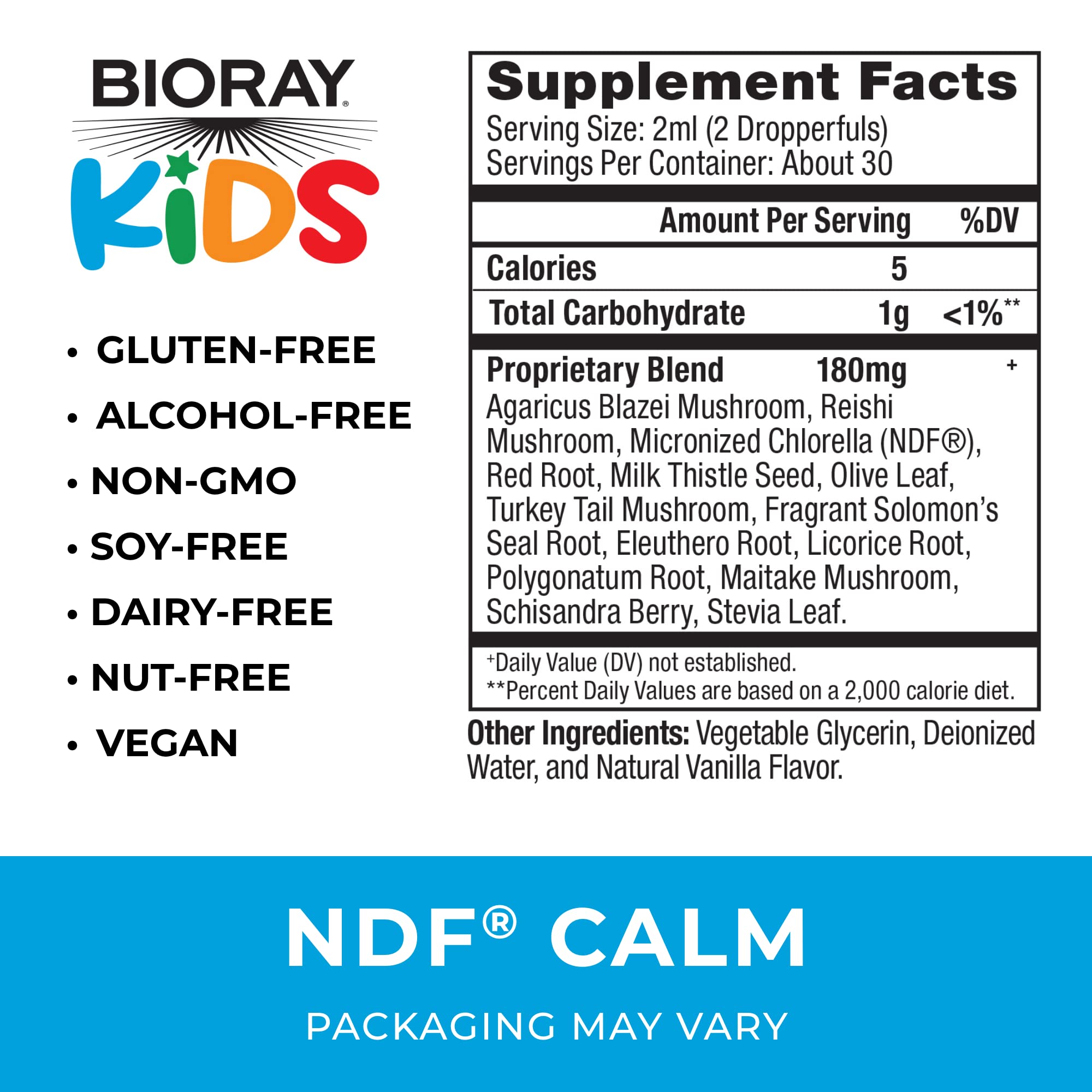 BIORAY Kids NDF Calm dosis para uso diario y calma suave