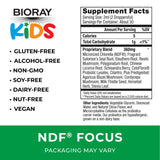 BIORAY Kids NDF Focus Citrus, etiqueta frontal, sabor cítrico para energía estable