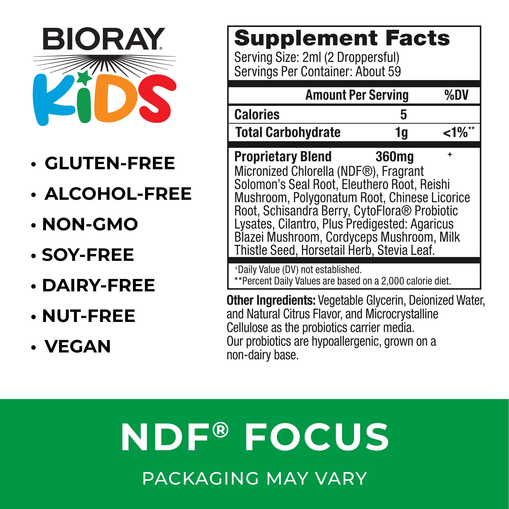 BIORAY Kids NDF Focus Citrus gotero para uso diario y energía estable