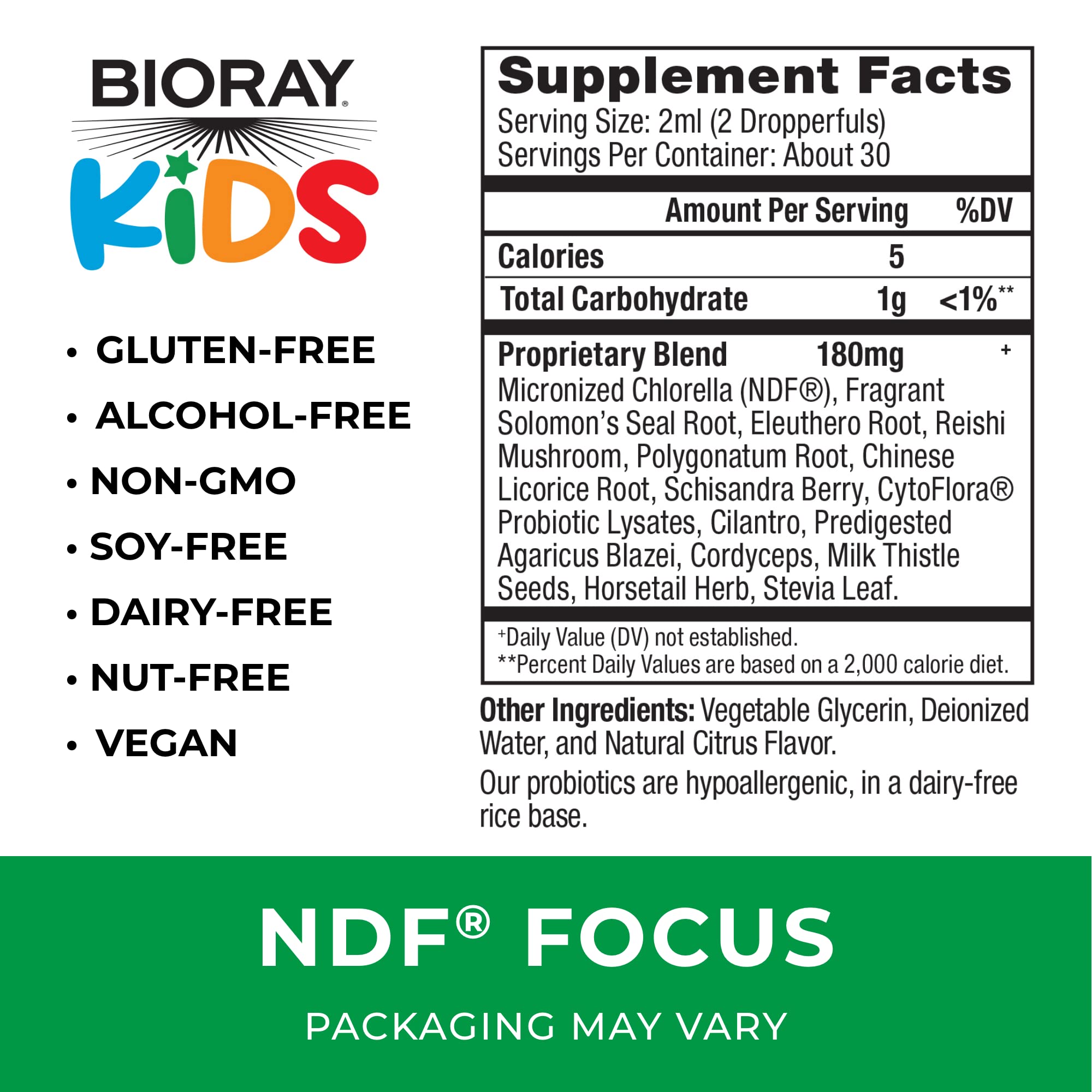 BIORAY Kids NDF Focus Citrus, gotero citrico para dosis diarias suaves