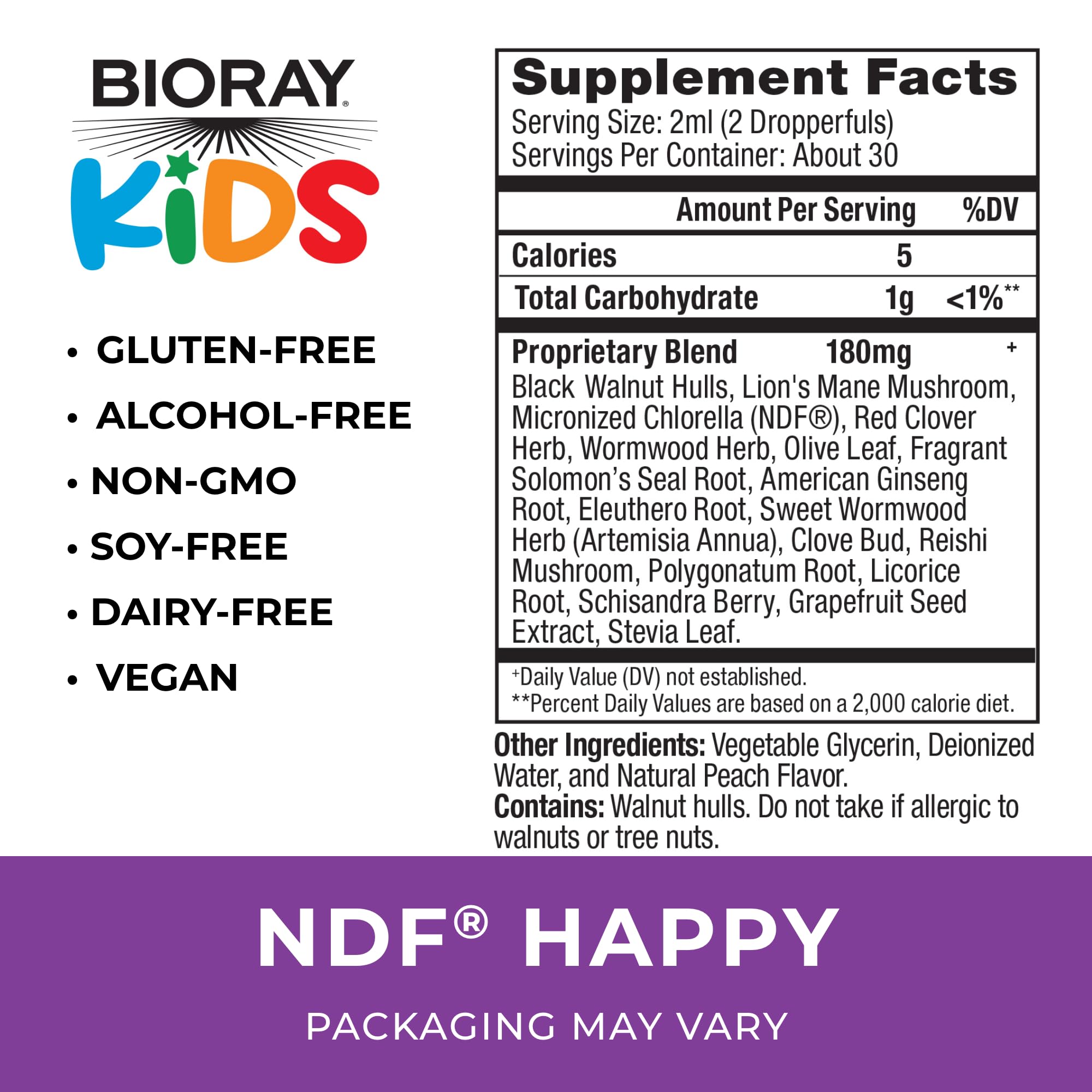 BIORAY Kids NDF Happy durazno gotero, uso diario para descanso y equilibrio