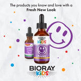 BIORAY Kids NDF Happy durazno etiqueta, detalle de ingredientes clave