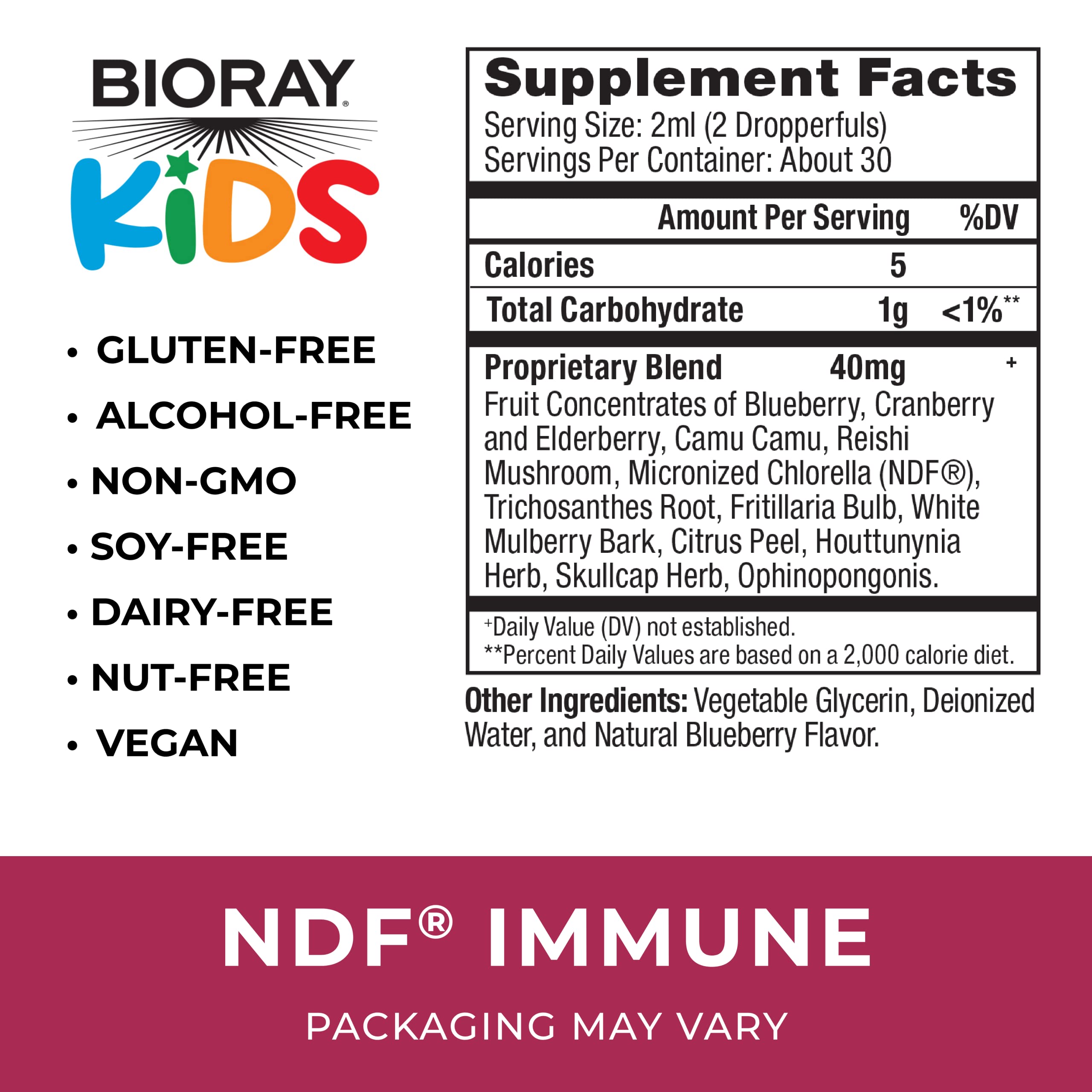 BIORAY Kids NDF Inmune, dosis con gotero, uso diario fácil para niños.