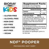 BIORAY Kids NDF Pooper, etiqueta frontal, envase atractivo para facilitar la administración.