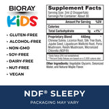 BIORAY Kids NDF Sleepy Maple, etiqueta cercana, muestra la fórmula suave para la noche