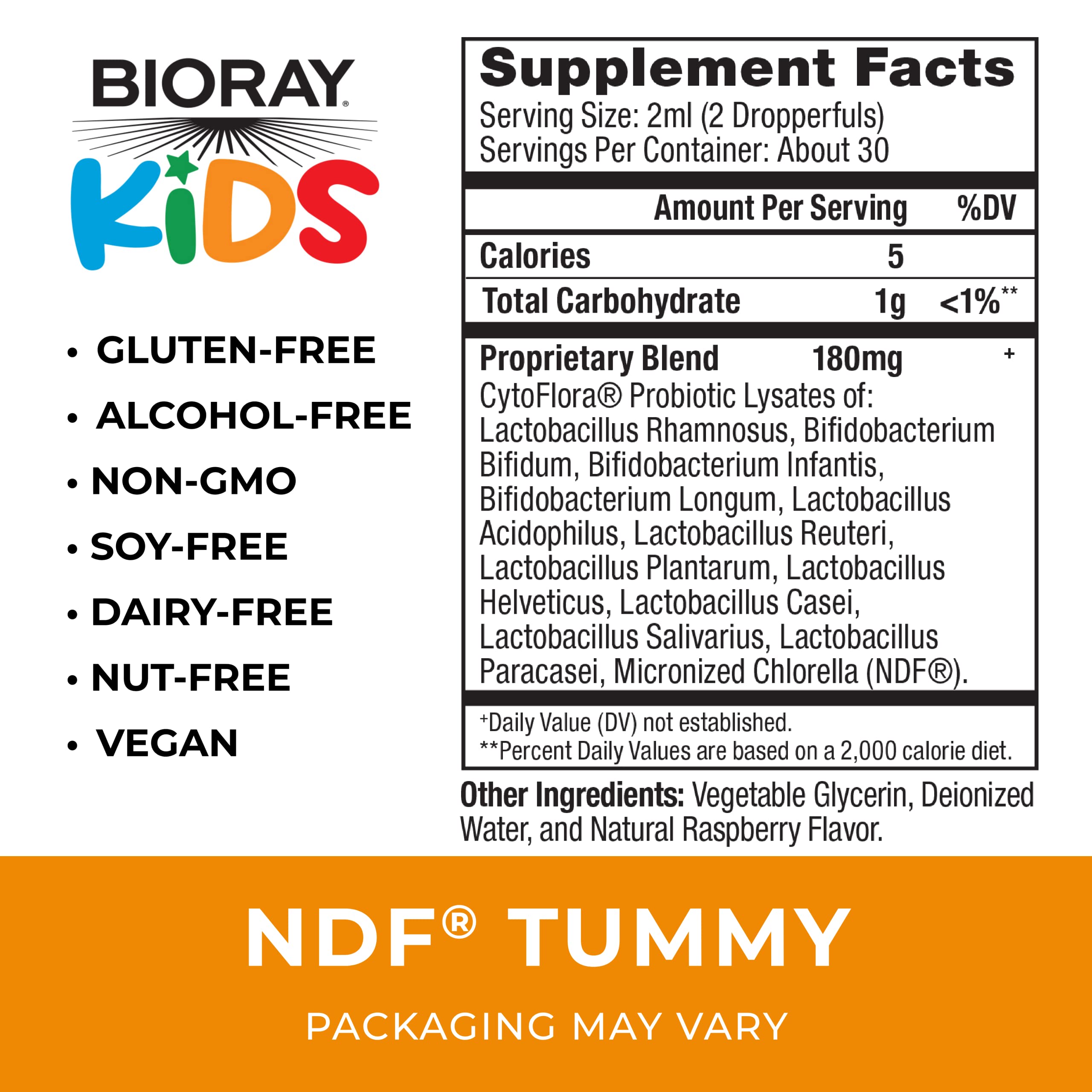 BIORAY Kids NDF Tummy gotero – dosis para apoyar la salud intestinal