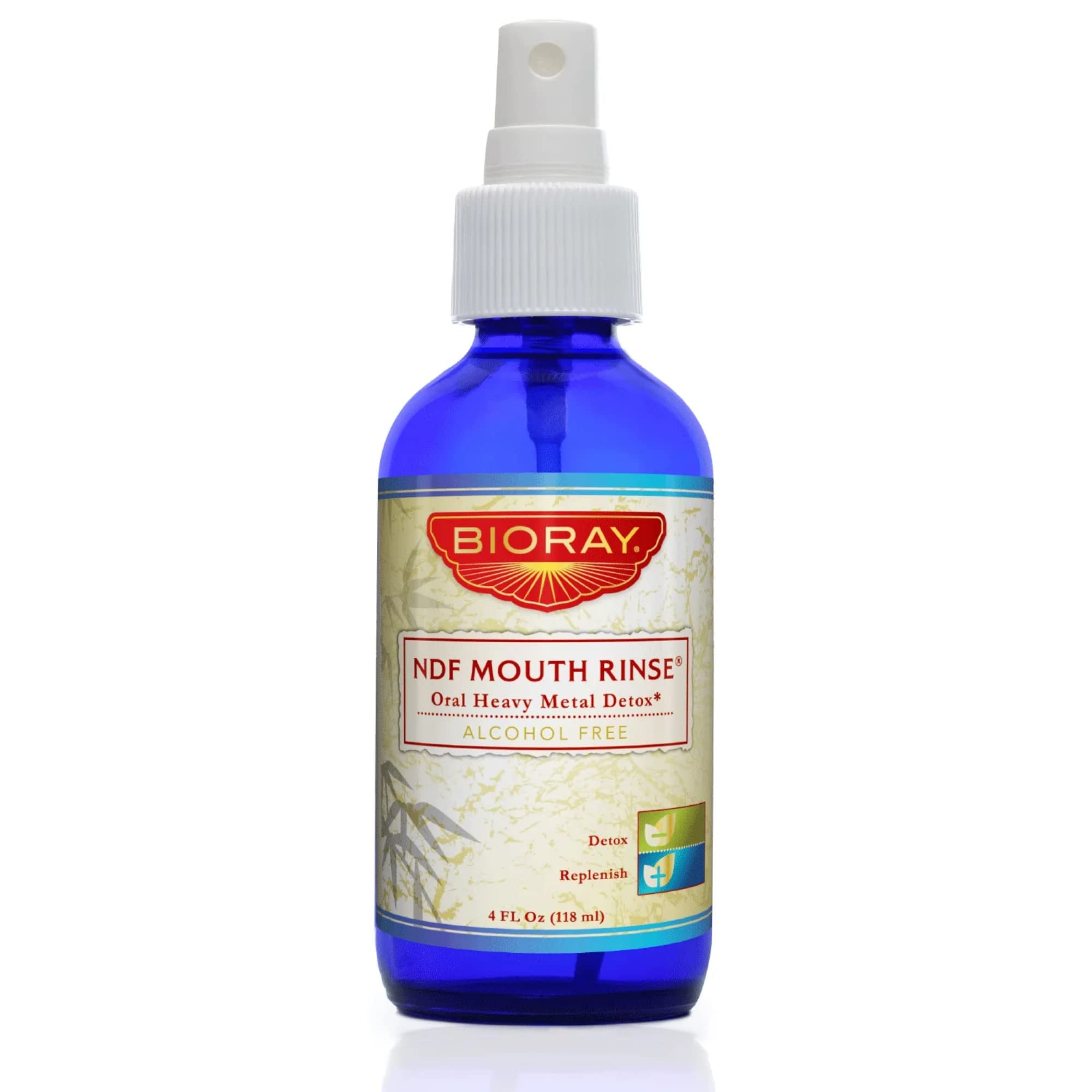 BIORAY NDF Enjuague Bucal: botella de 4 oz para aliento fresco diario.