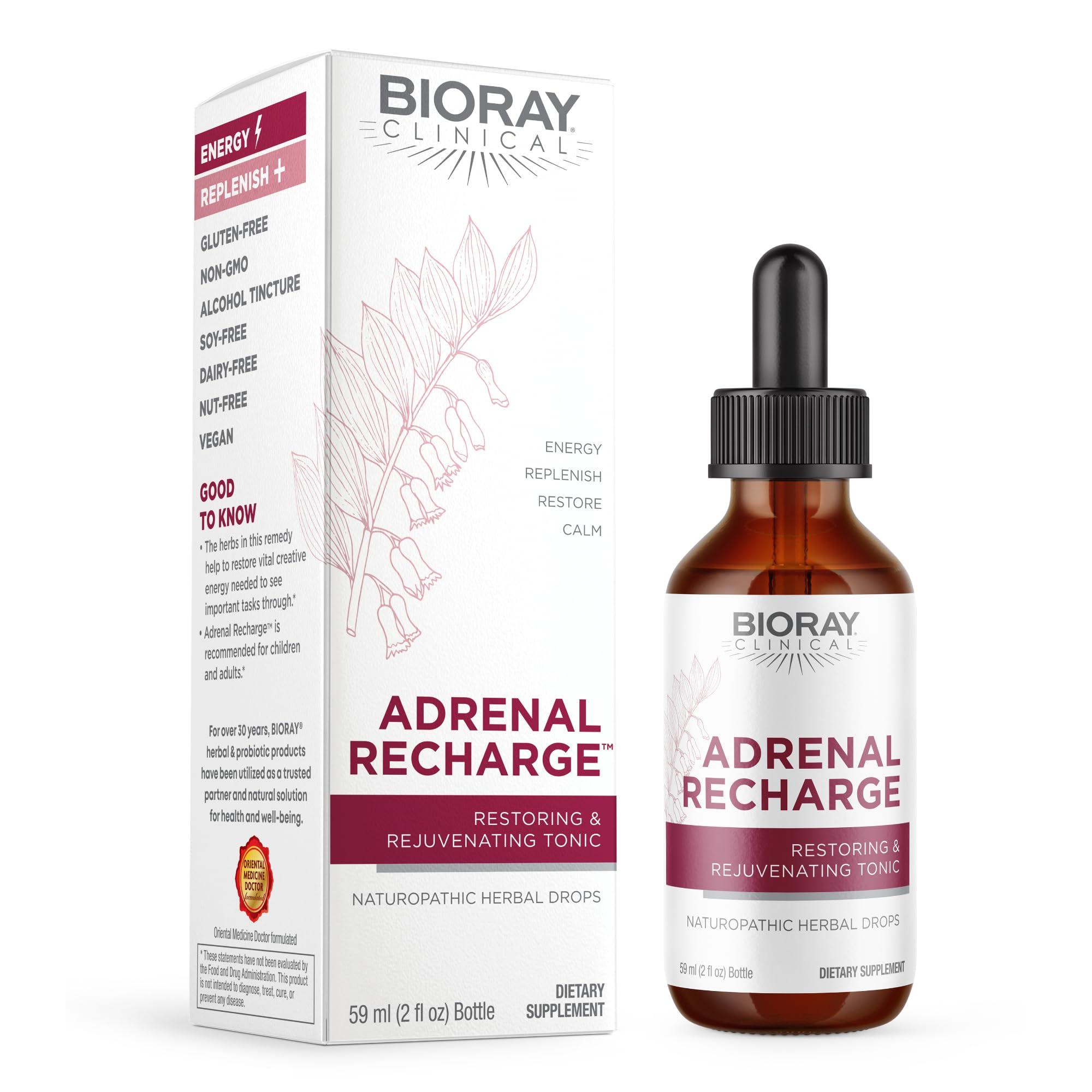BIORAY Recarga Adrenal: bote volcado para apoyo suave del sistema adrenal.