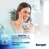 Biorepair Plus dientes sensibles etiqueta informativa con beneficios clave para el cuidado bucal