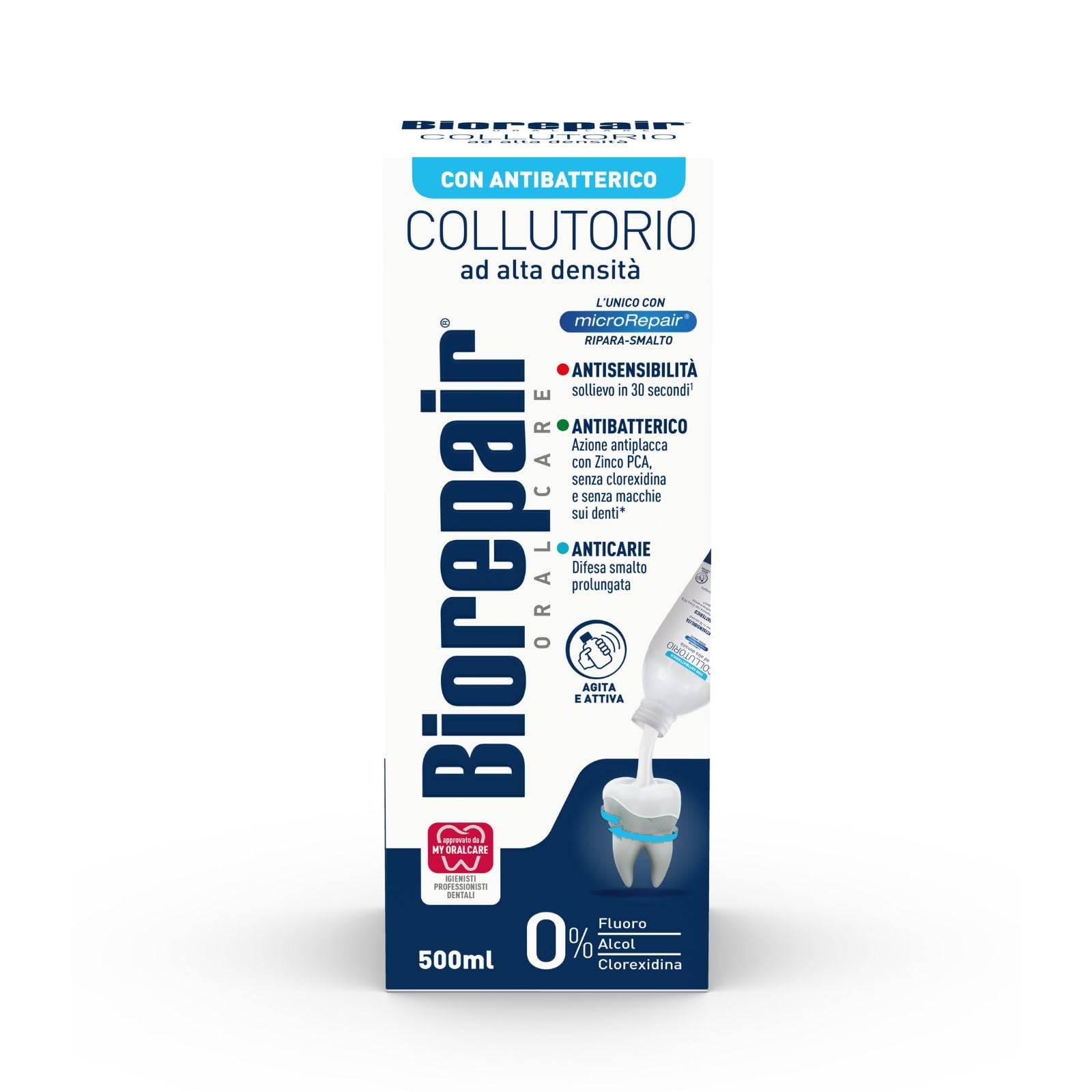 Biorepair Enjuague Bucal etiqueta de ingredientes, información clara para uso diario