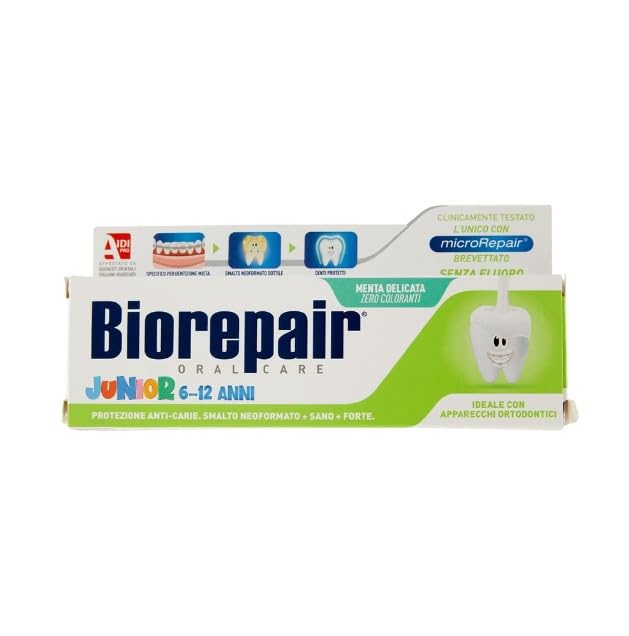 Biorepair Junior envase de 75 ml, paquete de 6, cuidado dental diario sin fluoruro.