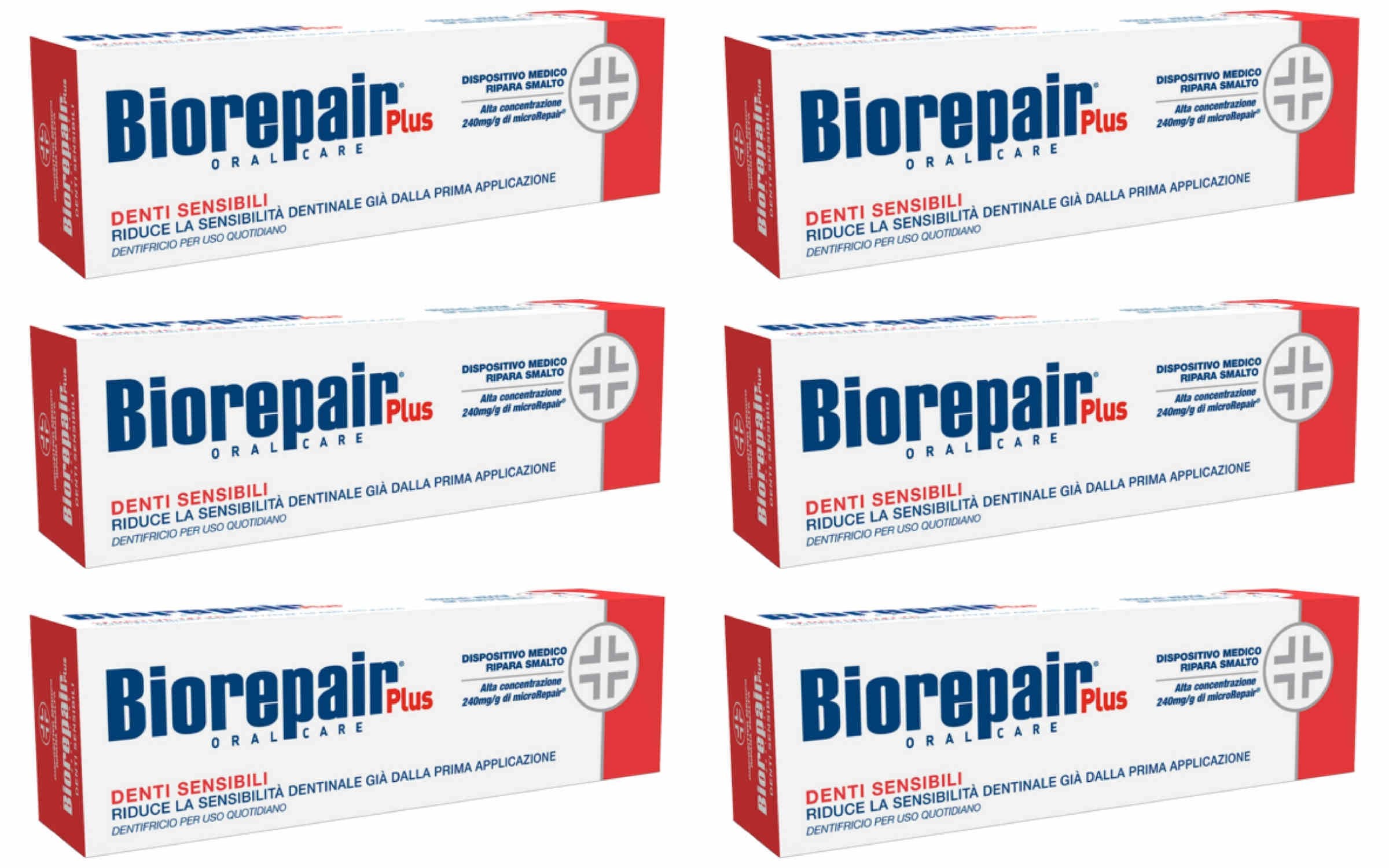 Biorepair pasta dental sensible para dientes, en empaque de seis tubos para uso diario