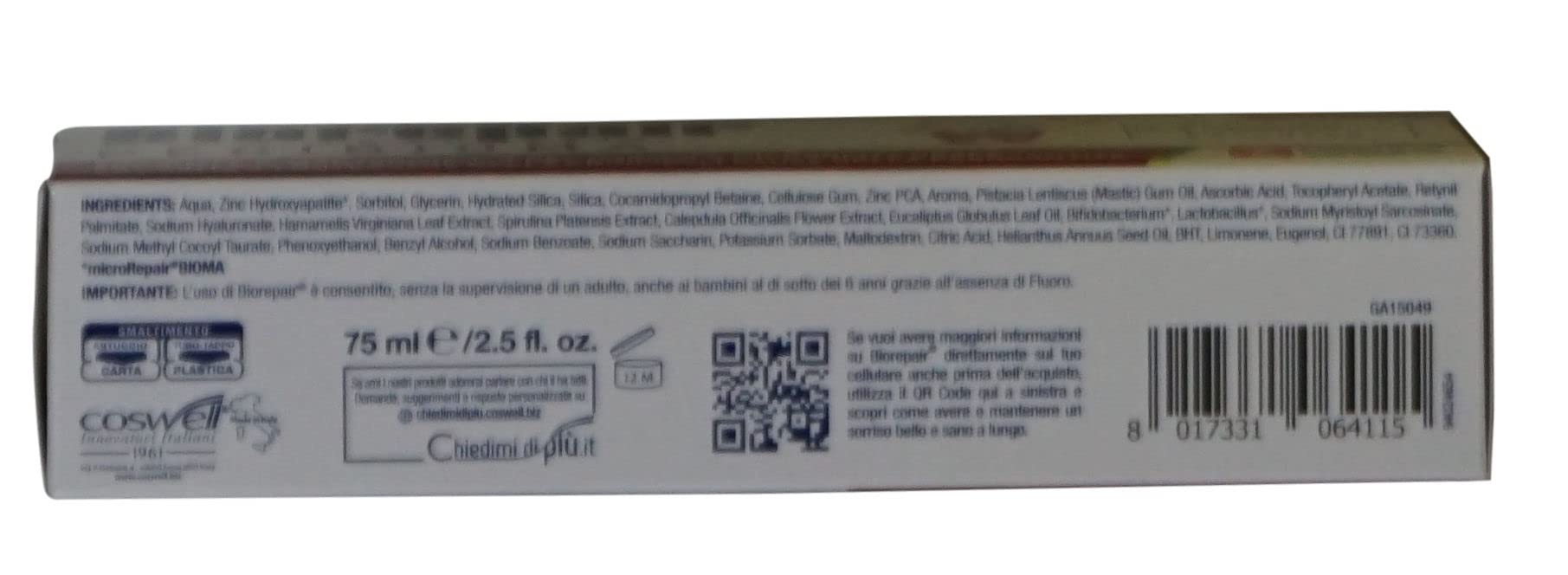Biorepair pasta dental 75 ml para rutina diaria sin fluoruro