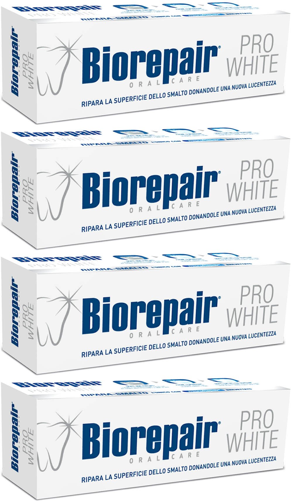 Biorepair Pro White en empaque italiano, opción premium para higiene bucal.