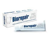 Tubo Biorepair Pro White de 75 ml, diseño práctico para uso diario.