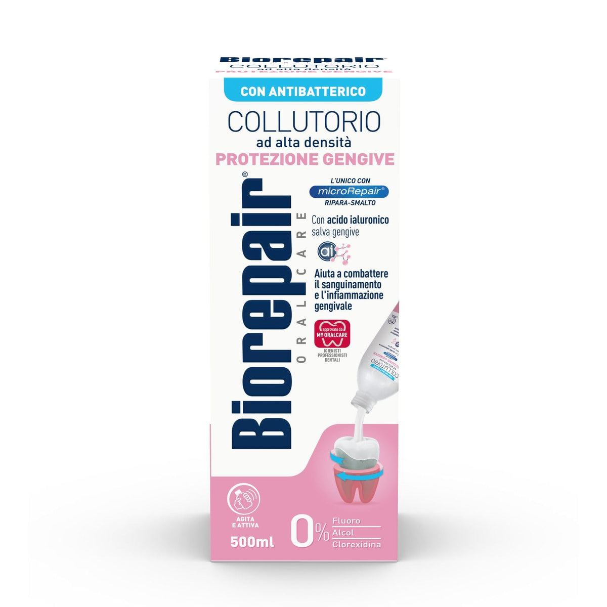 Biorepair protección de encías, botella de 500 ml lista para uso diario.
