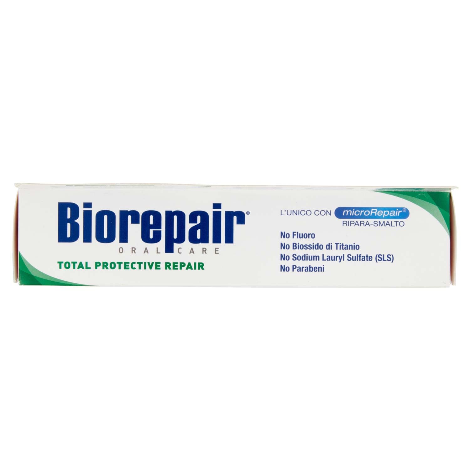 Biorepair sin dióxido de titanio: fórmula limpia y suave.