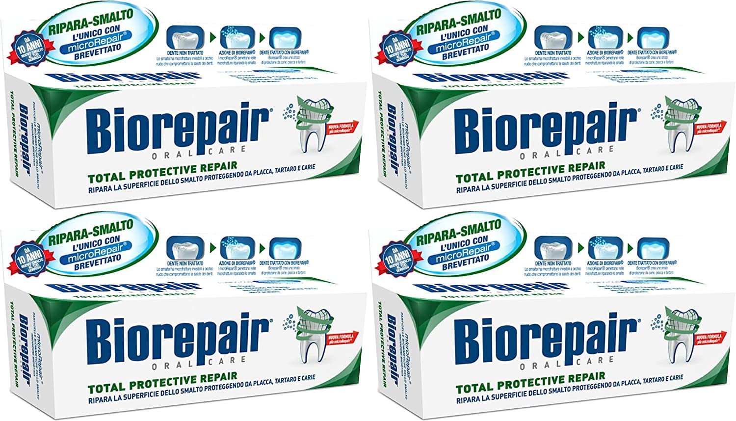 Biorepair Total Protective Repair, pasta dental en caja, protege esmalte y reduce desgaste.