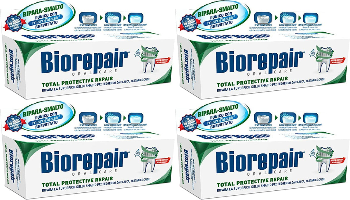 Biorepair Total Protective Repair, pasta dental en caja, protege esmalte y reduce desgaste.