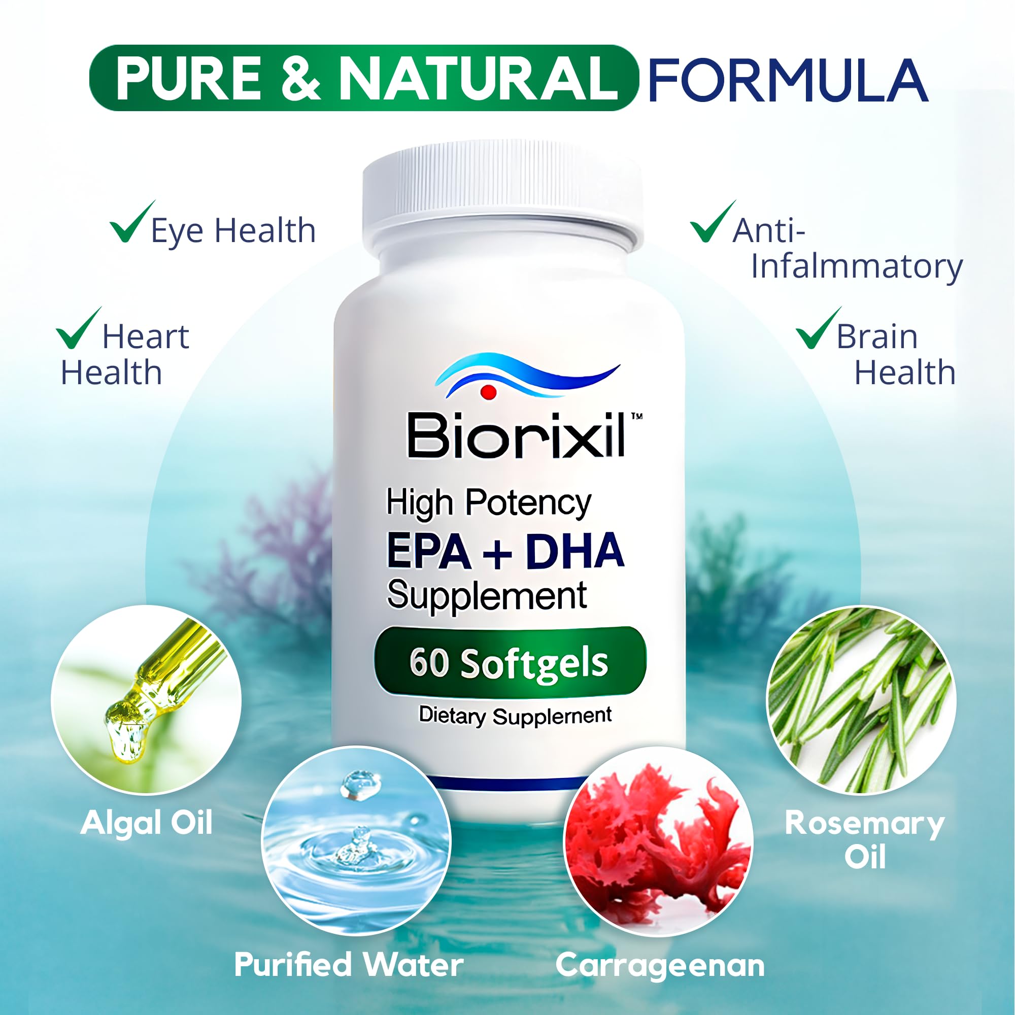 Biorixil omega-3 de algas apoya bienestar general en la vida diaria.
