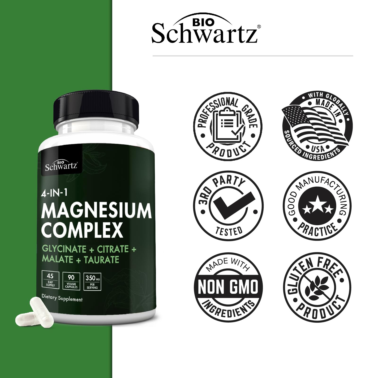 BioSchwartz Magnesium Complex, empaque exterior vegano y sin gluten