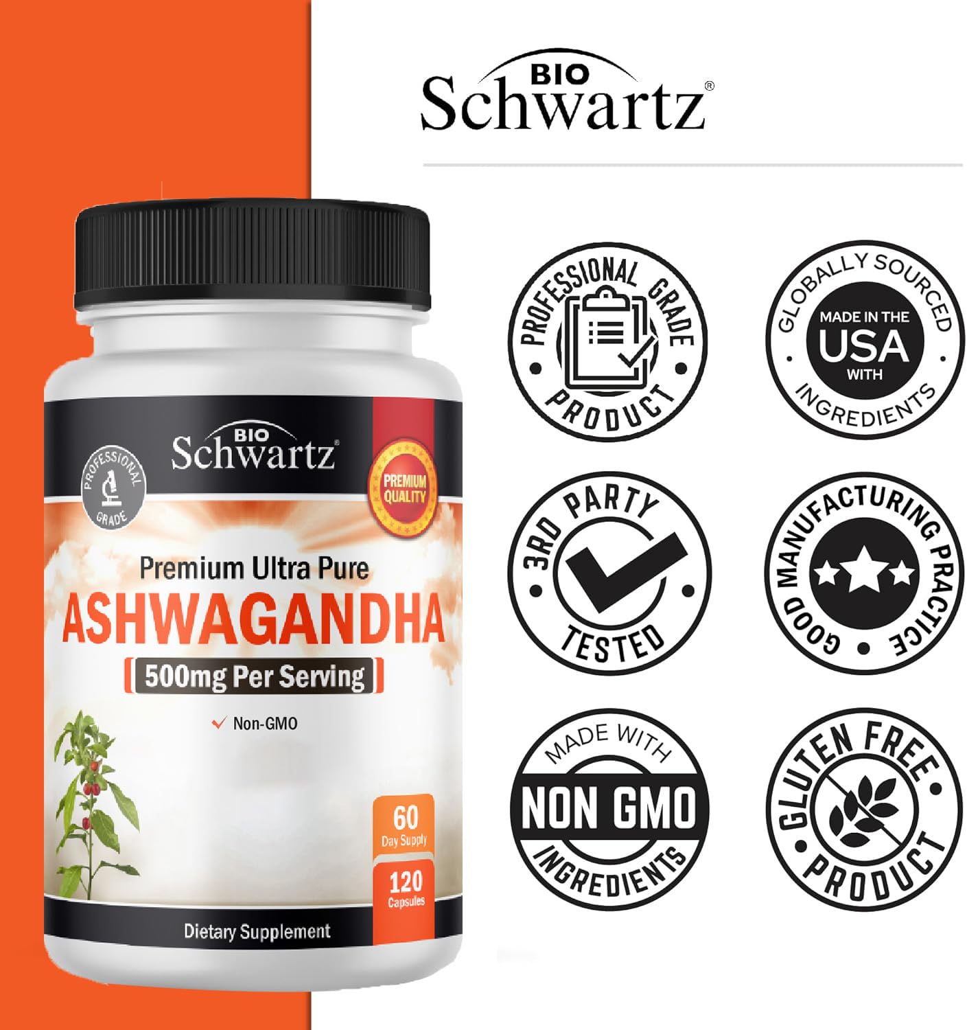 Uso diario con BioSchwartz Ashwaganda, cápsulas fáciles de tragar.