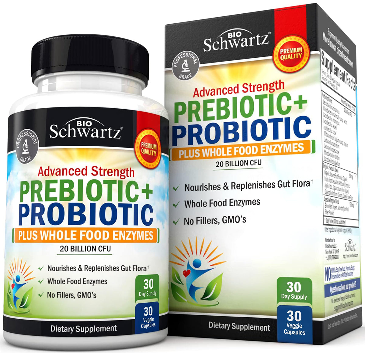 BioSchwartz, botella de 30 cápsulas para equilibrio digestivo diario.