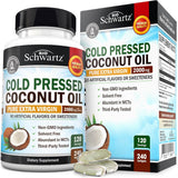 BioSchwartz cápsulas de coco 2000mg, cápsulas visibles, favorecen piel radiante y cabello saludable.