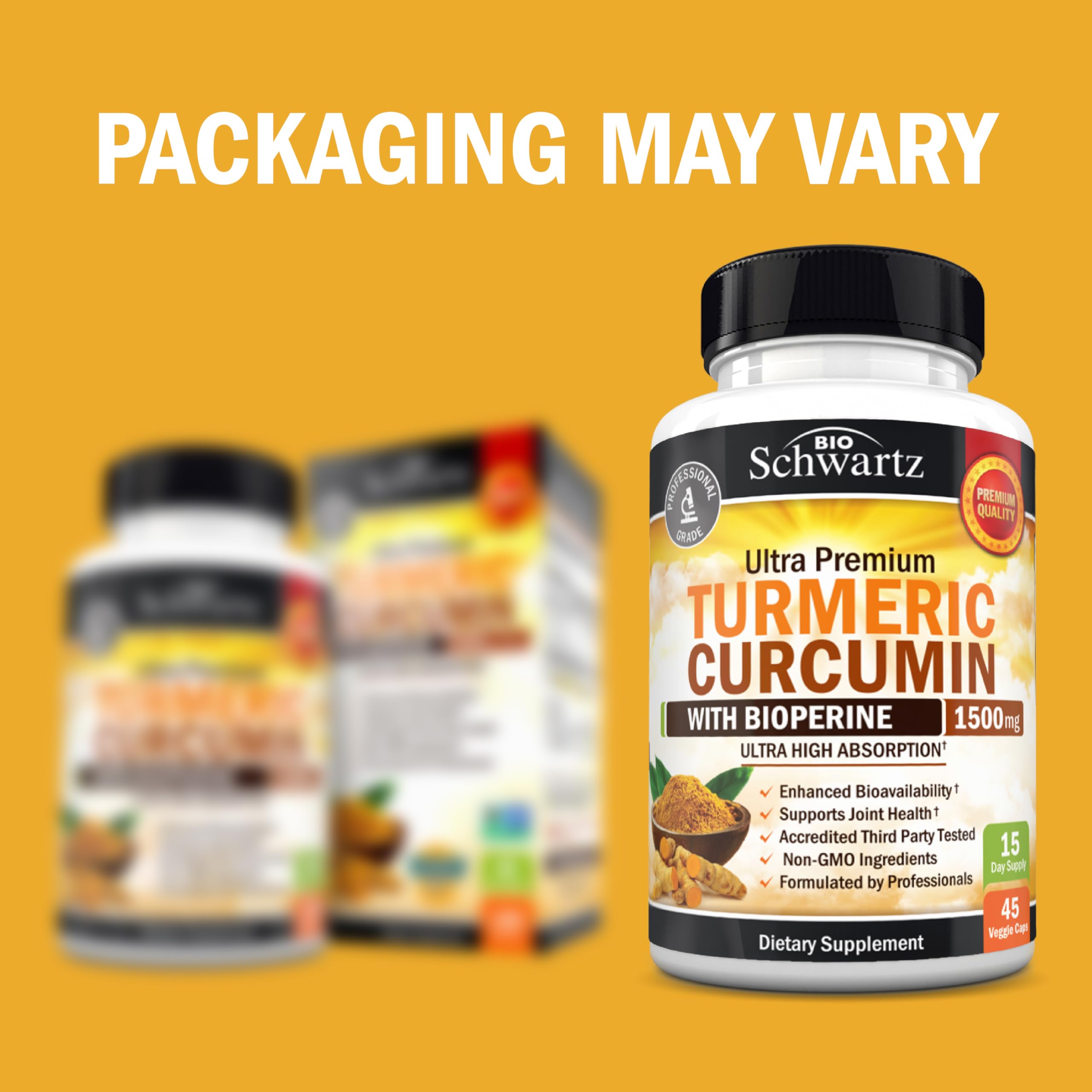 Cápsulas BioSchwartz Curcuma con extracto de pimienta para mejor absorción.