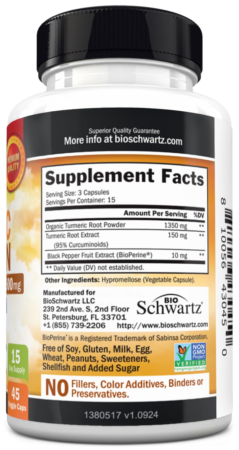 Envase claro de BioSchwartz Curcuma que resalta pureza del producto.