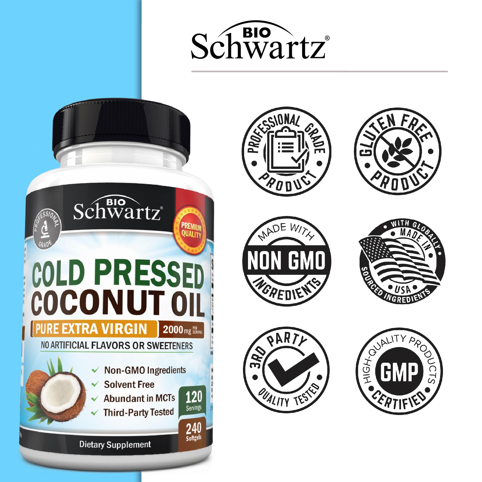 BioSchwartz dosis diaria coco, apoyo potencial para energía sostenida y digestión equilibrada.