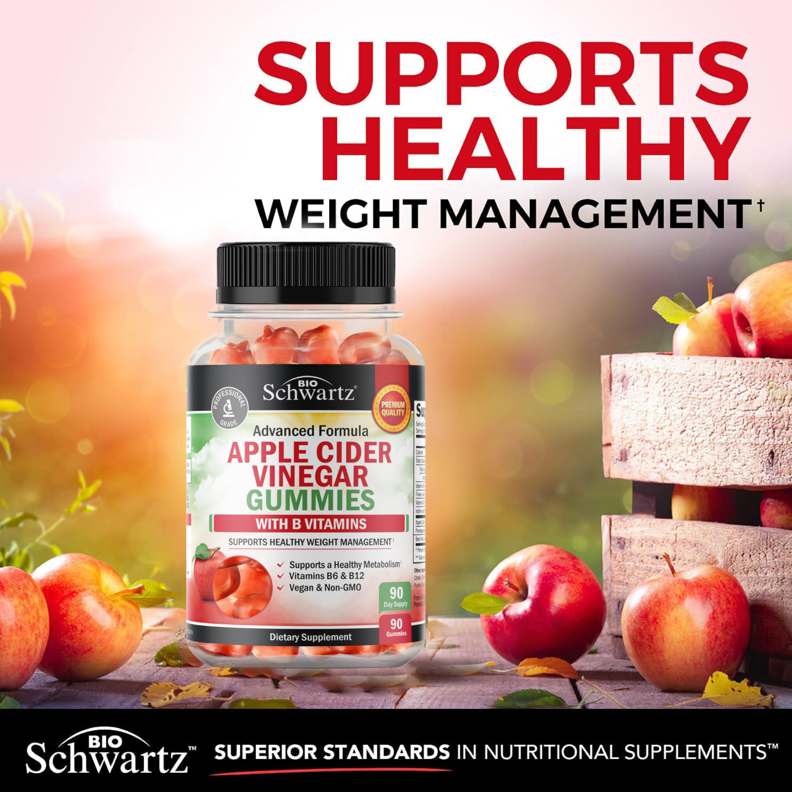 BioSchwartz etiqueta describe ingredientes de las gomitas vinagre de manzana
