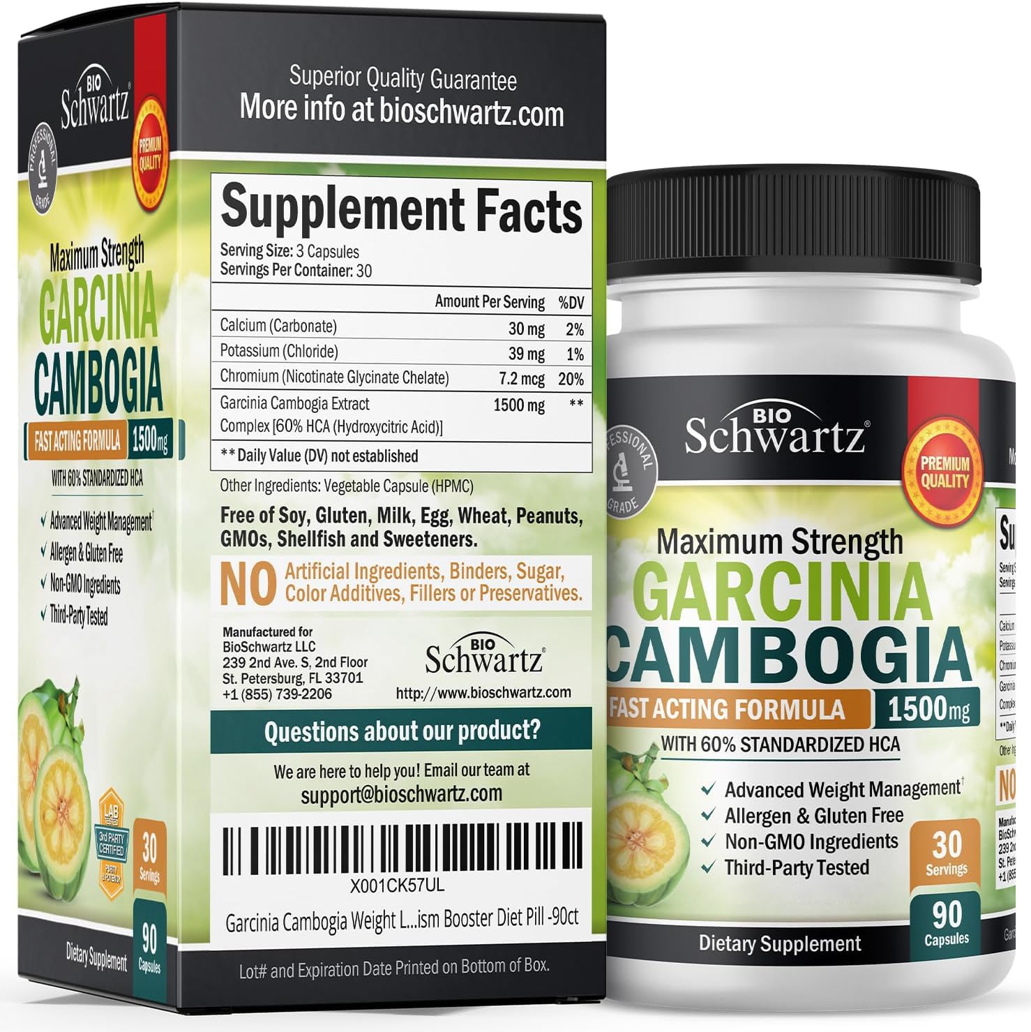 Capsulas BioSchwartz Garcinia Cambogia con agua, ingesta suave.