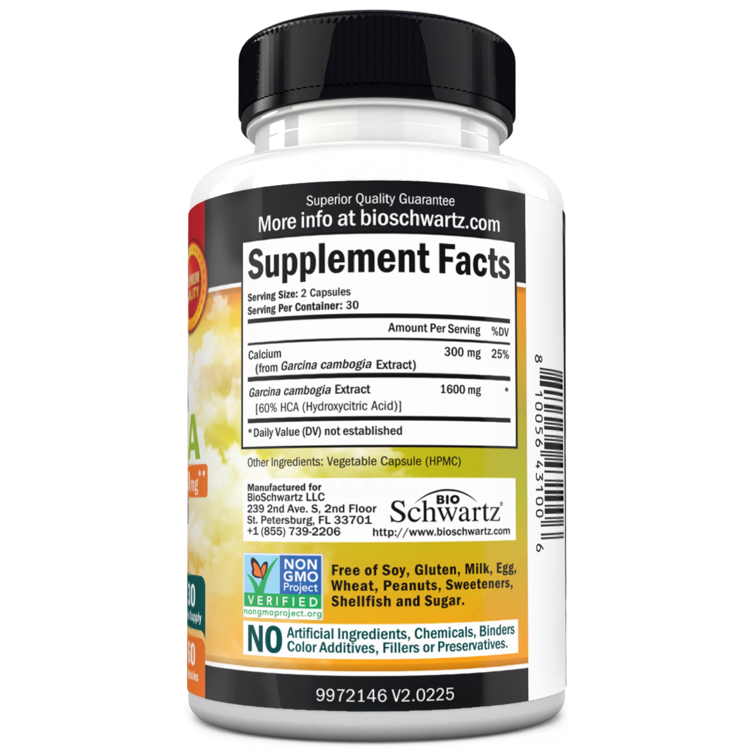 BioSchwartz Garcinia Cambogia etiqueta de resultados, destaca pureza y calidad de fabricación