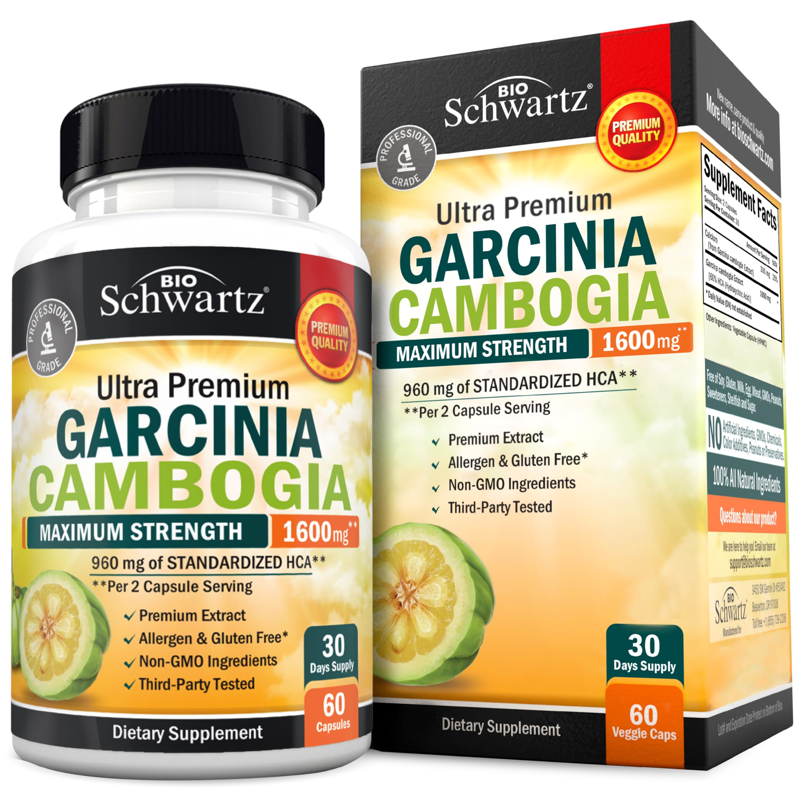 BioSchwartz Garcinia Cambogia frasco con cápsulas, alta concentración de HCA para apoyo a la gestión de peso