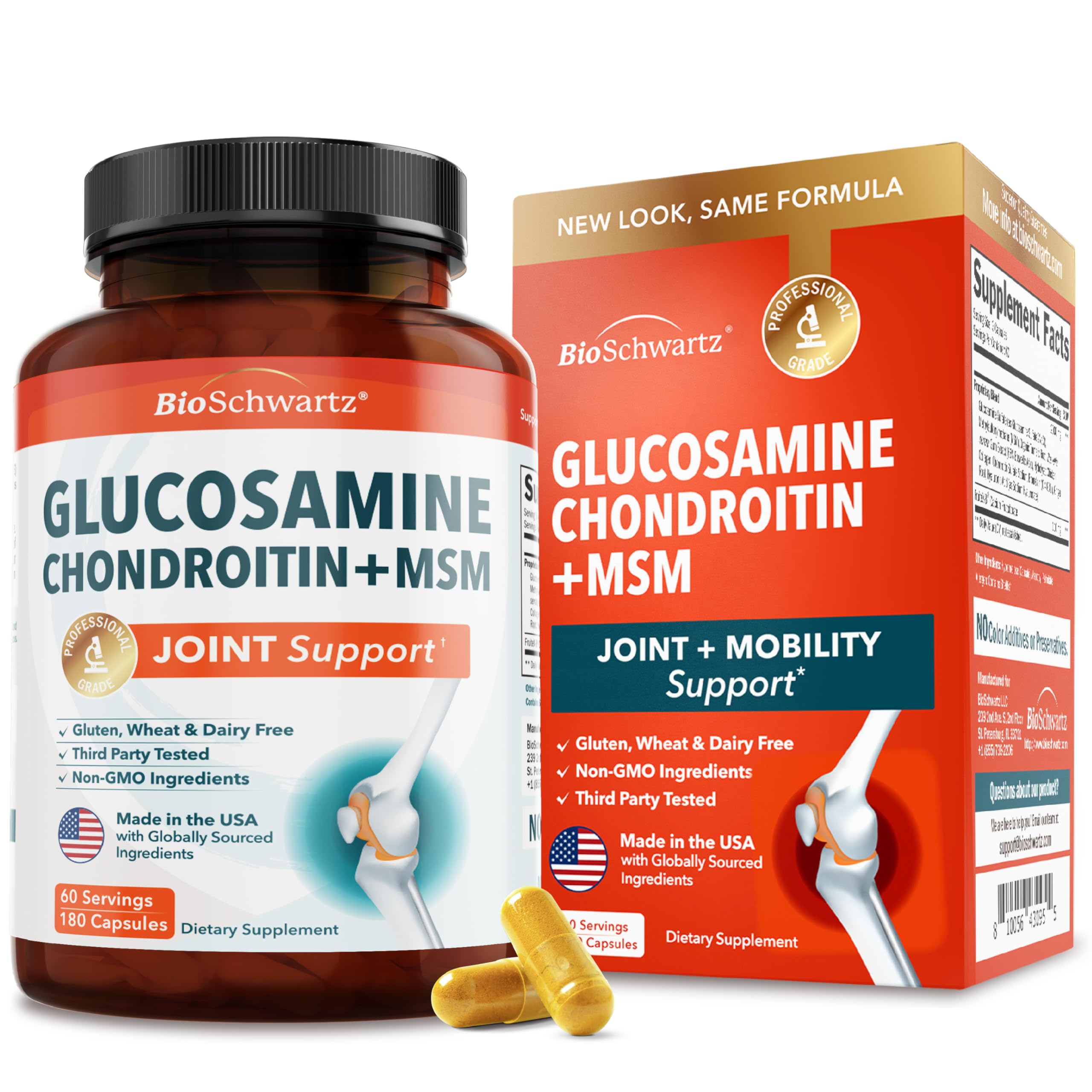 BioSchwartz glucosamina-condroitina-msm, cápsulas para soporte articular diario.
