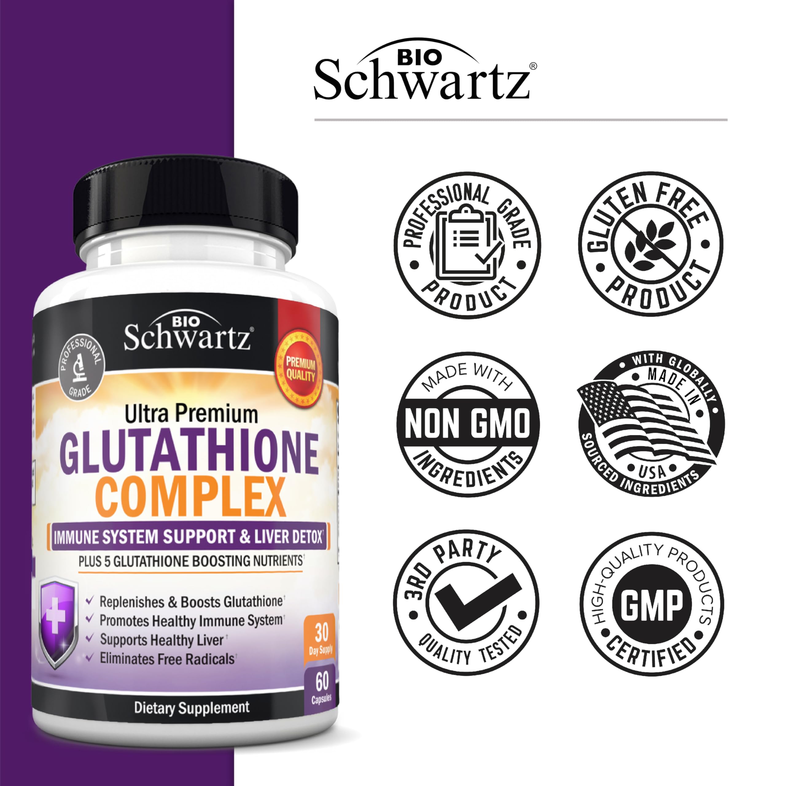 BioSchwartz Glutatión 500 mg – dosis sugerida para uso diario.