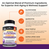 BioSchwartz Glutatión 500 mg – iconos de ingredientes clave para antioxidantes.