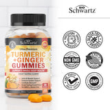 Gomitas BioSchwartz curcuma jengibre en plato, opción práctica para la rutina.