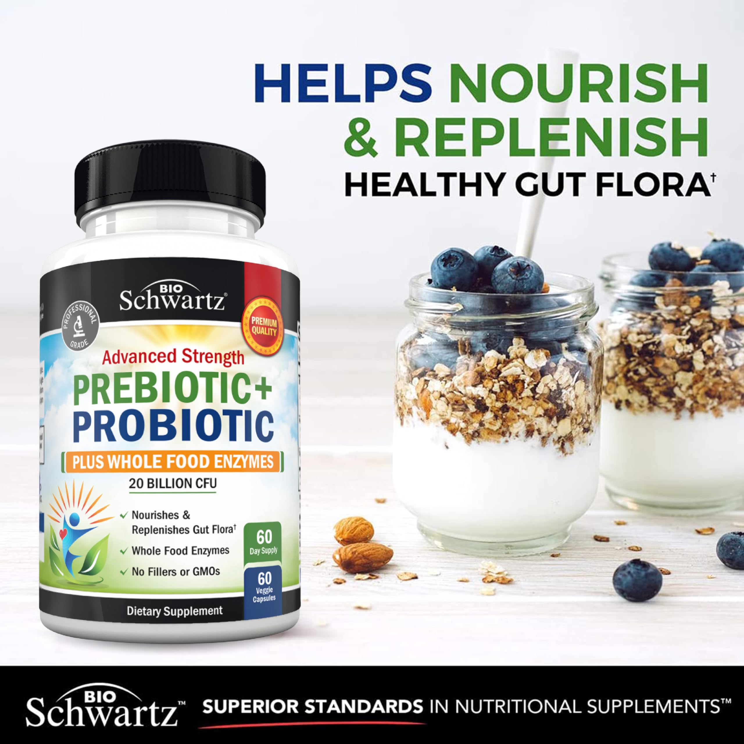 BioSchwartz cápsulas con inulina y enzimas para digestión suave.