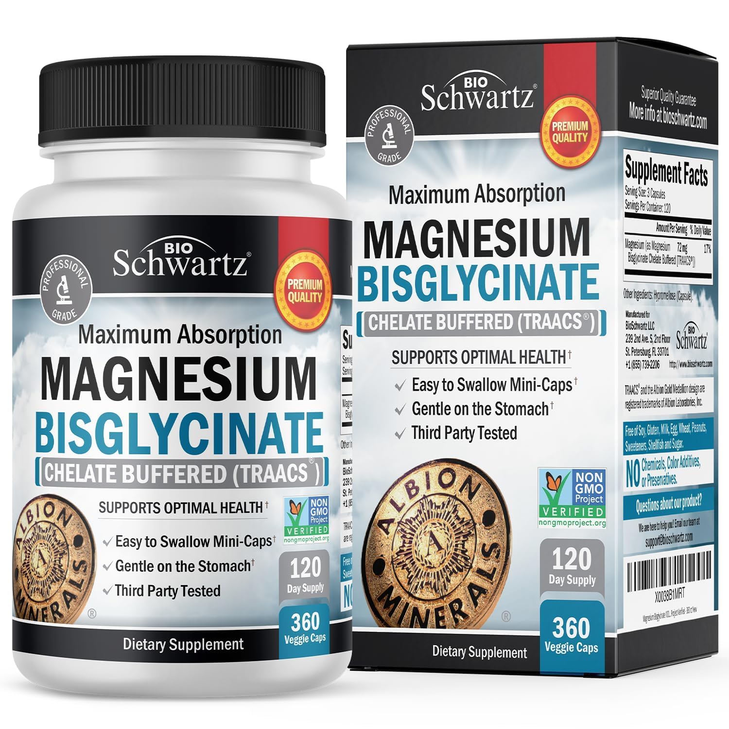 BioSchwartz Magnesio Bisglicinato en caja, potencial apoyo para sueño y bienestar general