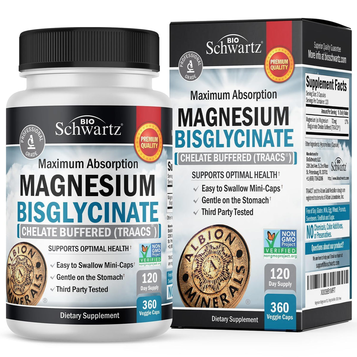 BioSchwartz Magnesio Bisglicinato en caja, potencial apoyo para sueño y bienestar general
